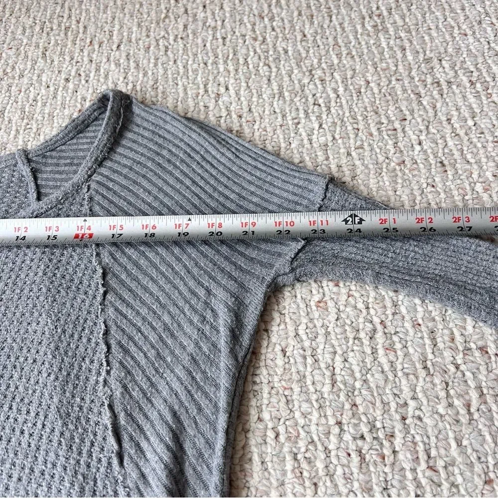 Free People Gray Ventura Raglan Waffle Knit Thermal Top Long Sleeve Size S